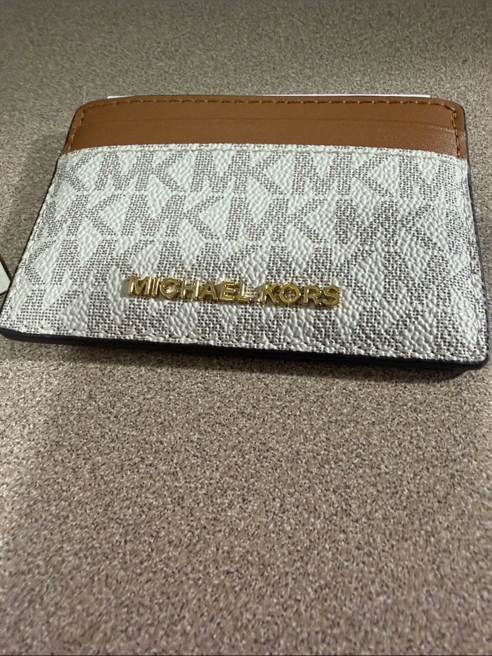 Michael Kors Vanilla and Brown Logo Card Holder